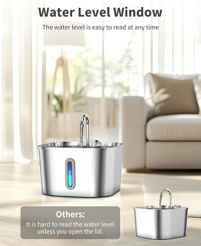 Lawfery Cat Water Fountain Stainless Steel, 74oz/2.2L Automatic Cat Drinking Fountain with 4 Filters & 4 Sponges, Pet Water Dispenser with Quiet Pump, Suitable for Cats, Dogs and Multi-pet households