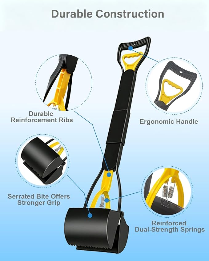 32" Dog Pooper Scooper, 2 Pack XL Tall Poop Scooper for All Kinds of Dogs | Durable Spring, Lightweight, Portable, Foldable, Long Handle, One-step Assembly, No Touch Pooper Tool for Yard, Grass, Gravel