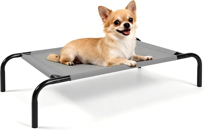 Elevated Dog Bed with Breathable Mesh Fabric, Raised Pet Cot with Airflow and Support, Durable and Easy to Clean (Grey, Small)