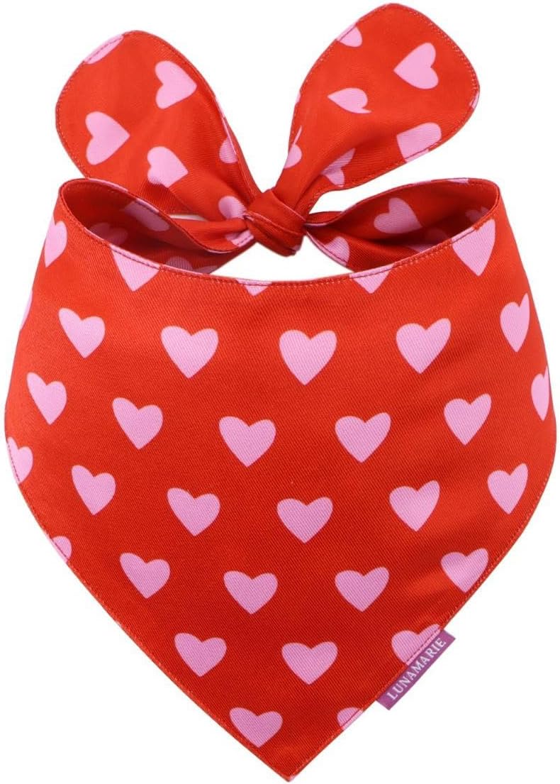 LunaMarie - Luxury Pet Birthday Bandanas -Premium & Silky Poly Fabric | 100% Handmade | Custom Shape Dual Layered (Evie Hearts, Small)
