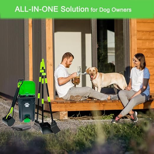 20L Dog Poop Trash Can Outside with Pooper Scooper & 50 Waste Bags- Outdoor Dog Poop Trash Can with Lid, Foot Pedal and Removable Inner Bin Waterproof and Odor Control
