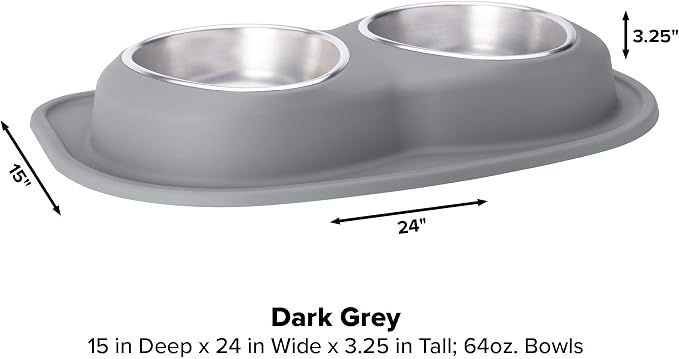 WeatherTech Double Low Pet Feeding System - Compact and Portable Dog/Cat Food and Water Station - 64 oz (8 Cups) Dark Grey (DL6403DG)