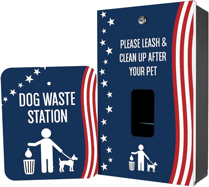 ZERO WASTE USA - Aluminum Dog Waste Station - Stars & Stripes | Matte Black | DISPENSE-ART™ UV printed aluminum station with MittN™ mitten bags, 25% more dispenser storage, commercial outdoor design