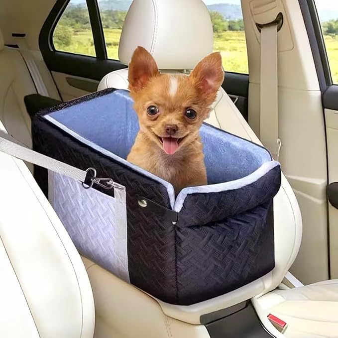 Car Seat for Small Dog, Center Console Dog Booster Portable Car Seat | Suitable for 0 - 15lbs Small Pets, Puppy, Doggy, Cats; with Safety Net