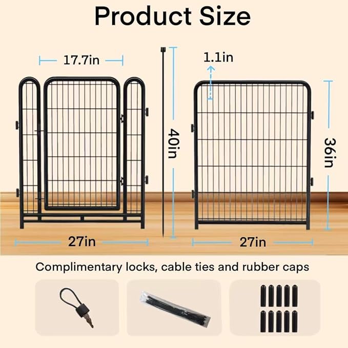 Explovehike 36 inch High, 8 Panels Total 17.7 Ft(L) Tall Garden Fence for Dogs, Wide Door Low Threshold Temporary Fence, Fencing for Garden Beds, Dog Fence Outdoor for Yard