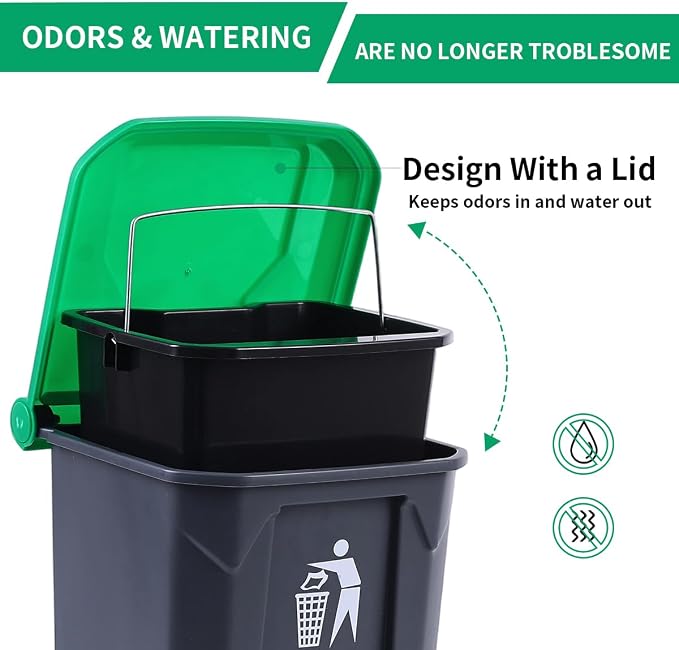 Pooper Scooper 2 Pack with 20 Litre Step Dog Poop Trash Can, 28" Long Handle Dog Poop Scoopers for Large Small Dogs Heavy Duty, Removable Inner Bucket for Outdoors, 50 Waste Bags Included (Green)