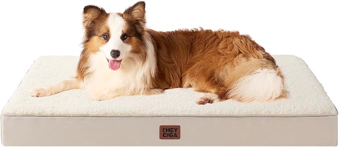 EHEYCIGA Orthopedic Dog Bed Large with Removable Washable Cover, 41IN Camel | Egg Crate Foam Support, Durable Oxford fabric, Non-Slip Bottom, Machine Washable, Soft Waterproof Plush Pet Bed Mat For Crate