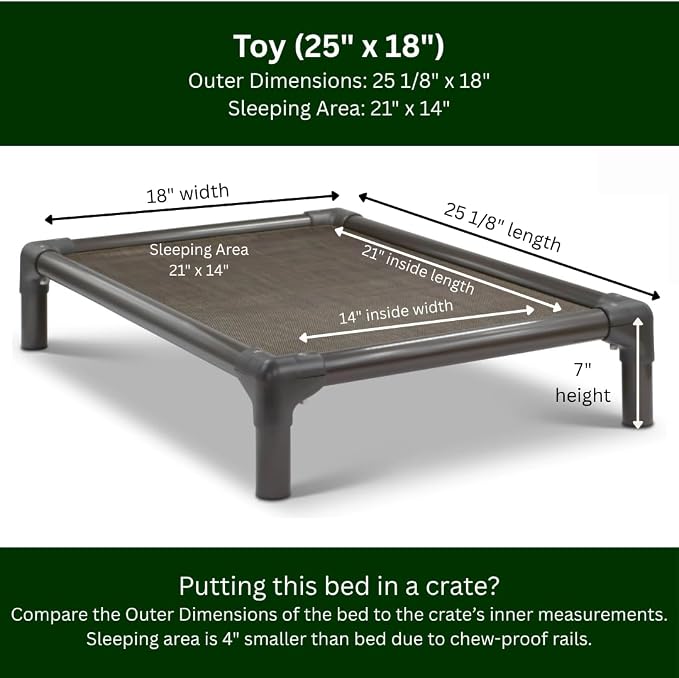 Kuranda Chewproof Elevated Dog Bed - Walnut PVC - 25" x 18" - Sunsure Textilene Outdoor Mesh - Sierra