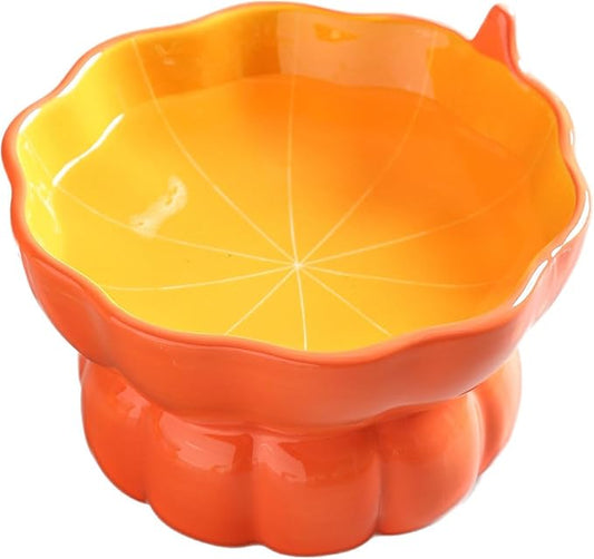 Pumpkin Raised Ceramic Cat Water Bowl, 9 oz, Whisker Friendly | Elevated cat bowl encourages healthy hydration and reduces neck strain. Suitable for most cats. Dishwasher safe