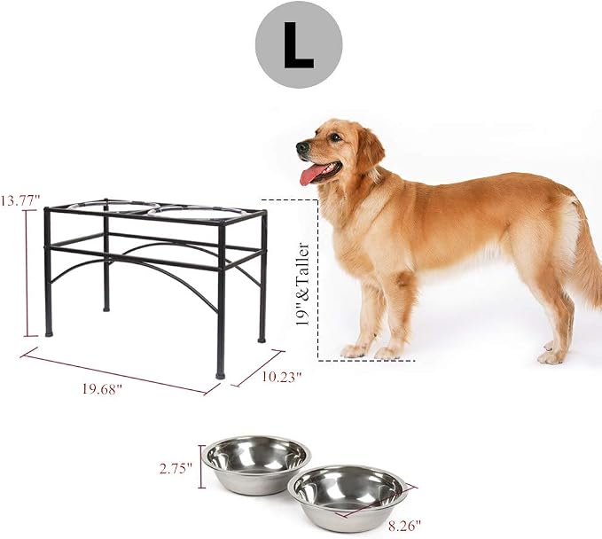 Elevated Dog Bowls Raised Pet Feeder Cat Food Water Diner Stand Set | W/ 2 Removable Stainless Steel Bowls (2 Quarts/13.77" in Height) for Large Breed Dogs Easy to Clean