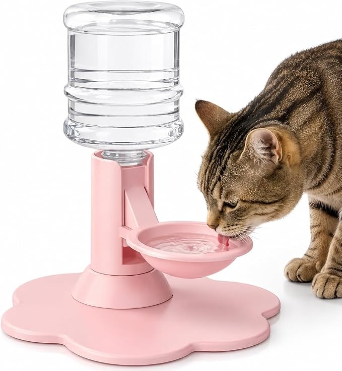 Automatic Pet Water Dispenser,Flow Self Refilling Cat & Dog Water Bowl | Portable Bottle Outdoor Jug, 3 Gallon No Spill, Washing Station for Pets, Feeder, Fountain, Storage(Pink,Includes Bottle)
