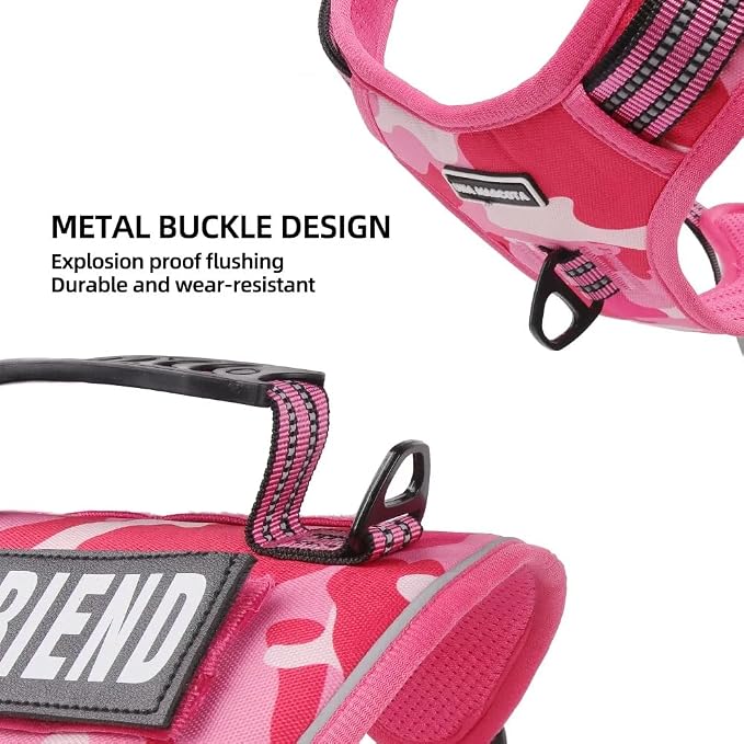 Tactical Dog Harness with Leash for Large Dogs, No Pull Adjustable Dog Harness, Reflective K9 Working Pet Vest for Walking, Training (Fuchsia Camo, M)