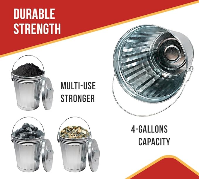 Mytee Products 4 Pack Galvanized Trash Can w/Lid Ideal for Trailers - 6 Gallon Steel Mounted Small Outdoor Garbage Can for Home, Office, Bathroom, Kitchen - Fire and Heat Resistant