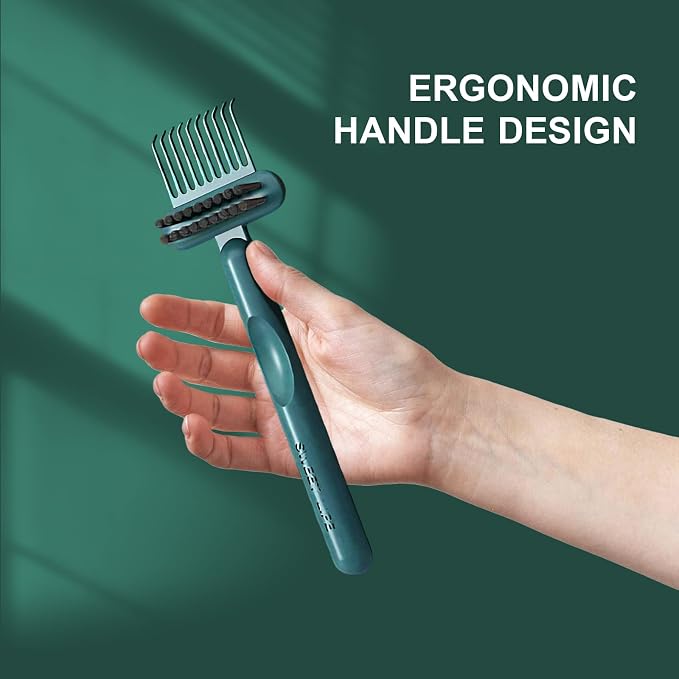 RHOS 2-in-1 Hair Brush Cleaner and Comb Remover Rake - Removes Hair, Dust for Home and Salon Use (2 Pack - Green)