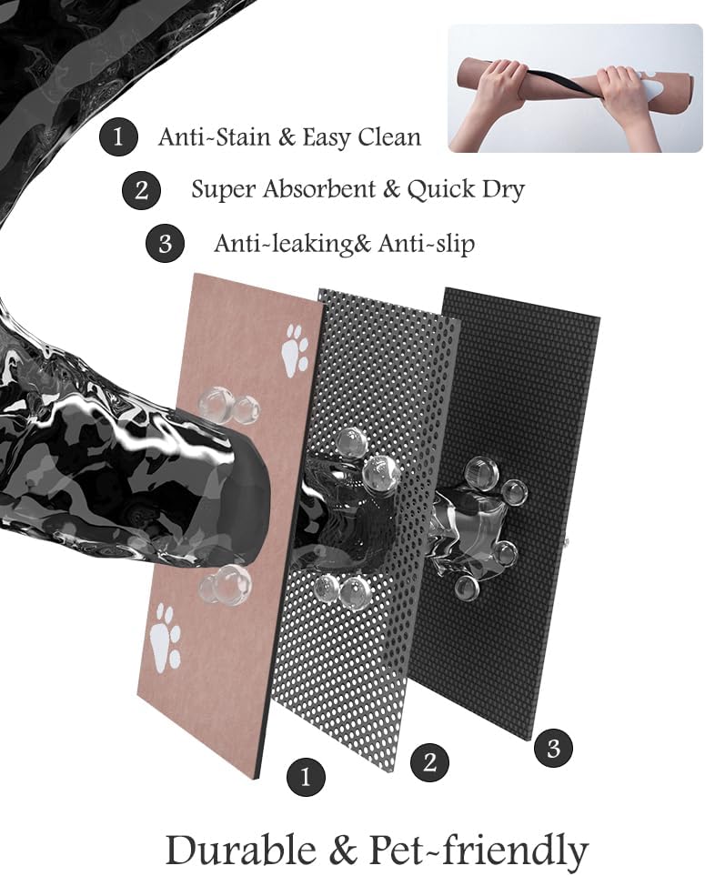 Pet Feeding Mat-Absorbent Dog Mat for Food and Water Bowl-No Stains Quick Dry Water Dispenser Mat-Dog Accessories Pet Supplies-Bowl for Messy Drinkers（Dusty Pink,17"x34"