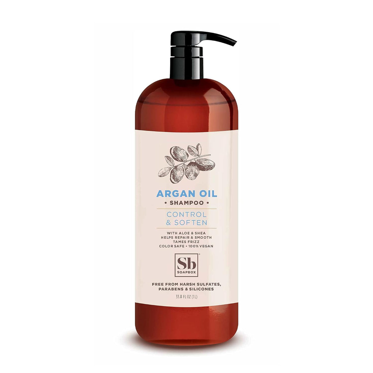 Soapbox Argan Oil Shampoo, Harsh Sulfate Free, Paraben & Silicone Free, Color Safe, and Vegan Hair Shampoo | Control & Soften Shampoo (33.8 Ounces)