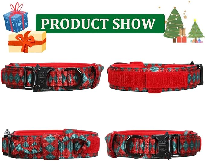 Tactical Dog Collar for Large Dogs with Control Handle,Grid | 1000D Heavy-Duty Nylon Fabric,Quick-Release Metal Buckle,Adjustable Fit,Soft-Padded Webbing,D-Ring,for Training & Hiking,S