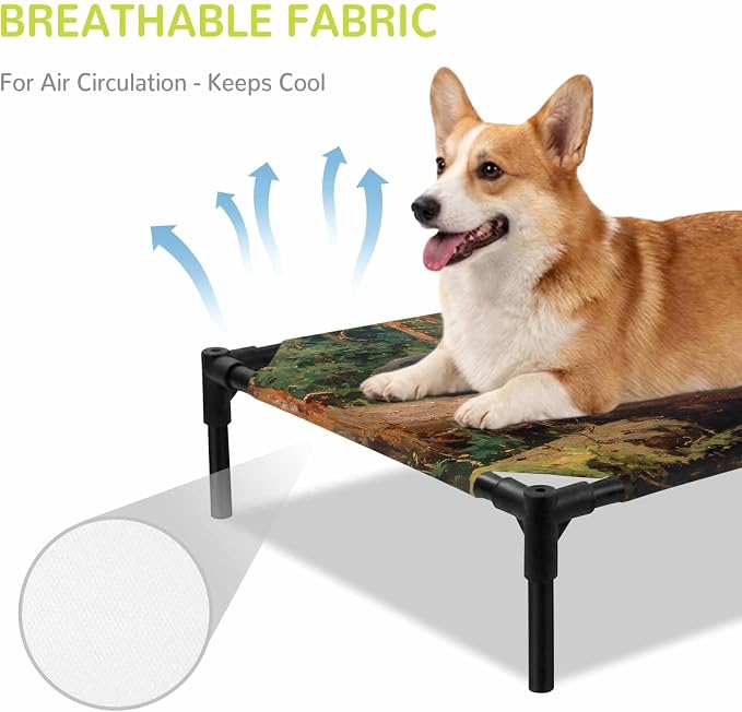 Outdoor Elevated Dog Bed for Medium Dogs, Forest Bears Breathable Cooling Raised Dog Cot for Indoor/Outdoor, Nature Country Wild Animals Trees Branch Waterproof Elevated Pet Beds, M 24 x 20 in
