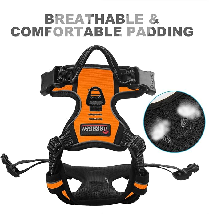 BARKBAY Dog Harness No Pull for Large Dogs Front Back Clips,Dog Vest | Soft Padded No Choke With Handle,Easy On&Off,Adjustable Reflective For Walking Training Running(Orange,XL)
