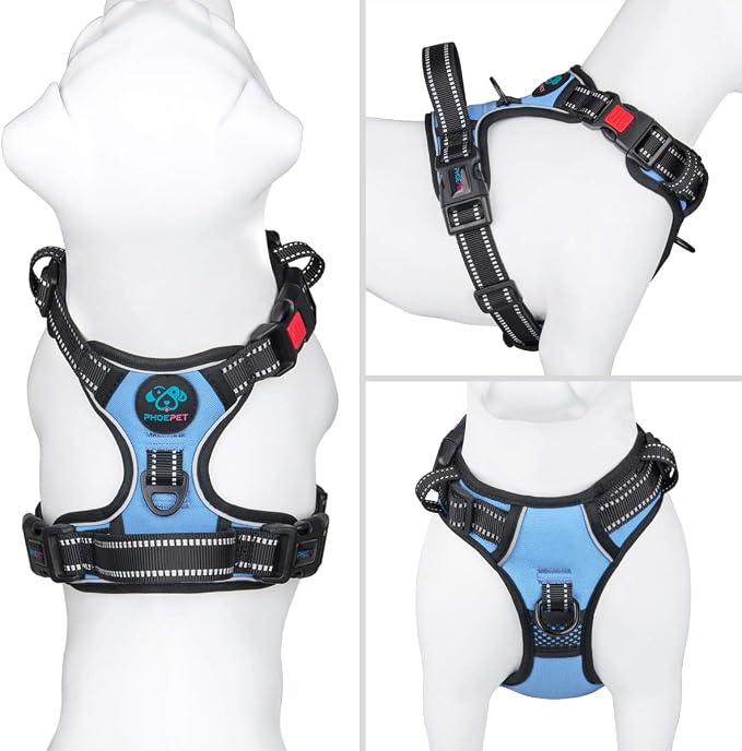 No Pull Dog Harness 3M Reflective Adjustable Vest with a Training Handle, Name ID Pocket, 2 Metal Leash Hooks, 3 Snap Buckles [Easy to Put on & Take Off](L, Baby Blue) | Name ID Pocket, 2 Metal Leash Hooks, 3 Snap Buckles [Easy to Put on & Take Off](L,...