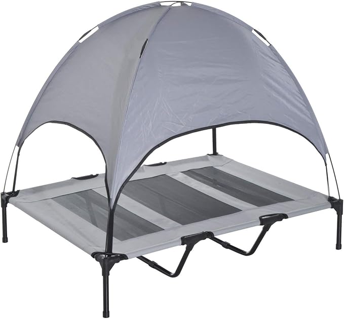 PawHut Elevated Dog Bed with Removable Canopy, 48 inch, Gray | Large Pet Bed, Outdoor Dog Cot, UV Protection Shade, Camping