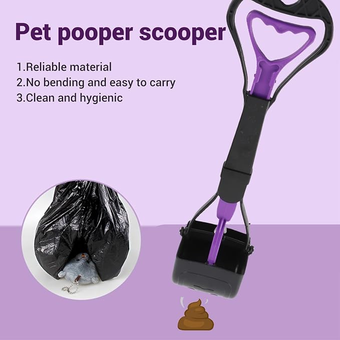 LICAEVEY Dog Poop Scooper, Long Handle No Bend Waist Saver, Large Mouth Pick Up Tool for Outdoor Garden, Heavy Duty Ergonomic Pet Waste Cleanup, Reusable Plastic Claw Rake