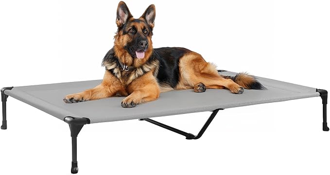 Veehoo Outdoor Elevated Dog Bed Large Sized Dogs, Cooling Raised Dog Cots | Off-ground training platform, portable camping hammock, breathable mesh, easy to clean, no-tool setup, 49"x33", Gray