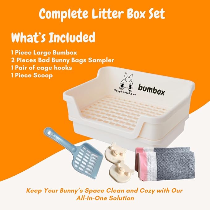 HoppScotch.bun Bumbox Large Rabbit Litter Box, 15.75" Training Cage with Plastic Grid for Small Animals, Indoor/Outdoor, Cream