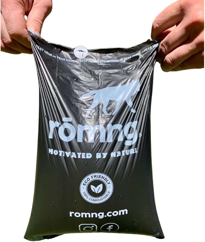 ROMNG Compostable Dog Poop Bags, Plant-Based, TUV Certified, Unscented, Leak-Proof, 18 Rolls, 270 Bags, Black