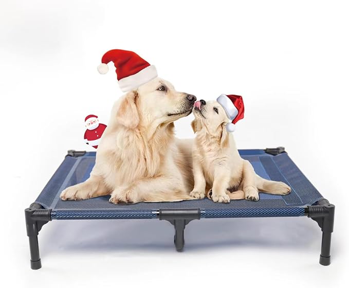 Elevated Dog Bed for Medium Dogs, Dual Support Cooling Cot with Teslin Mesh, Portable Waterproof Pet Bed for Indoor/Outdoor Use, Large, 36x30x7 Inch, Blue