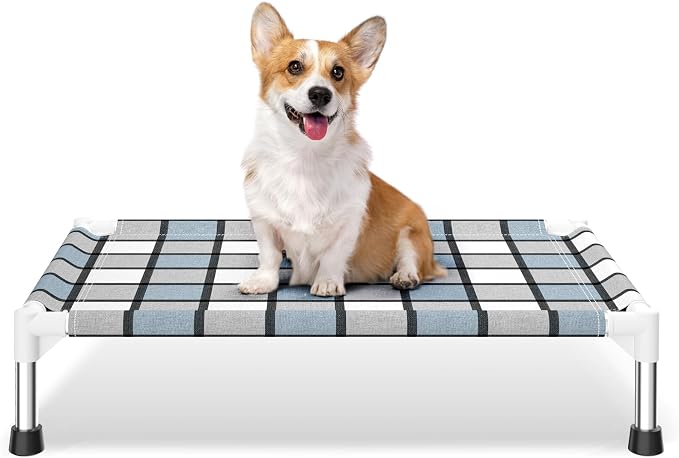 Caghash Elevated Outdoor Raised Dog Bed, Lifted Dog Cot for Small Pet | Breathable Fabric Dog bed for Indoor & Outdoor, Stainless Steel, Anti-Slip Pet Bed