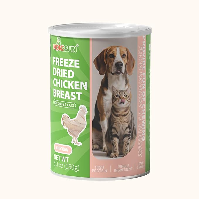 MON2SUN Freeze Dried Chicken Breast Dog & Cat Treats - Whole Cut, Single Ingredient, High Protein, Grain & Gluten Free, for Training Chew or Topper, 5.3oz