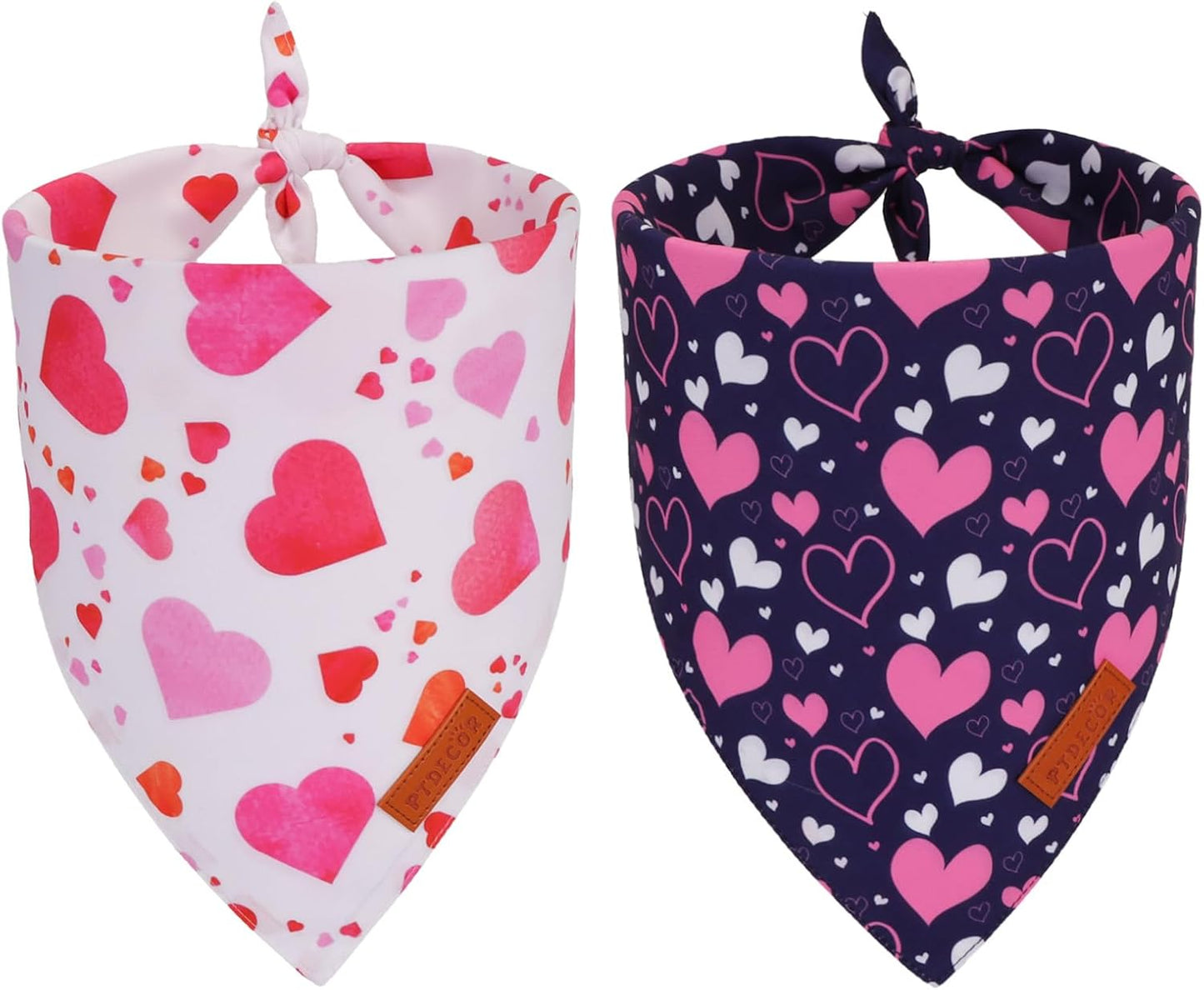 PTDECOR Valentine Dog Bandana, White Purple Love Heart Design Reversible Dog Scarf, Triangle Valentine Bandanas for X-Large Pets (X-Large)