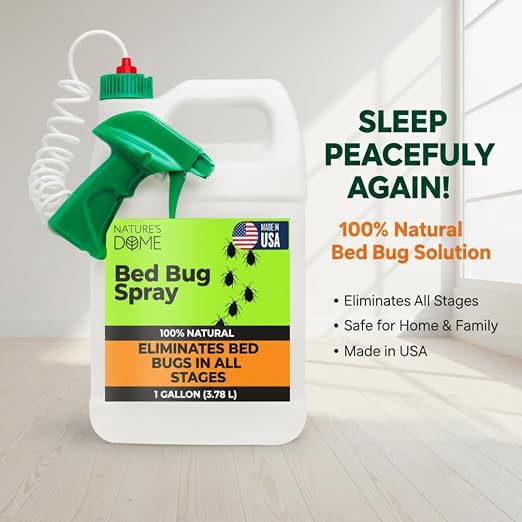 Nature's Dome Bed Bug Spray 1 Gallon | Natural Mite Killer Destroys Eggs for Indoor Use | Eco-Friendly Bed Bug Killer Spray for Flies | Long-Lasting Protection | Safe for Pets and Kids