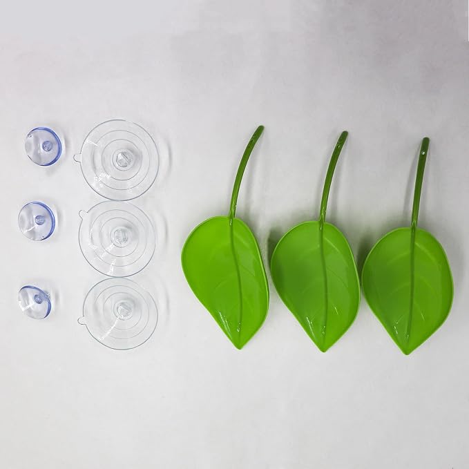 3 Pack Plastic Leaf Decorations with Suction Cups, Frog Habitat Platform, Reptile Decorations for Terrarium, Frog Tank Accessories, Terrarium Decor for African Dwarf, and Toad (Green)