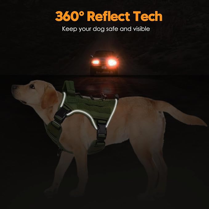 Heavy-Duty Tactical Dog Harness for Large Dogs, No Pull Adjustable Reflective Pet Vest with Molle System, K9 Military-Grade Control for Service Training, Outdoor & 10+ Breeds, Green, Small