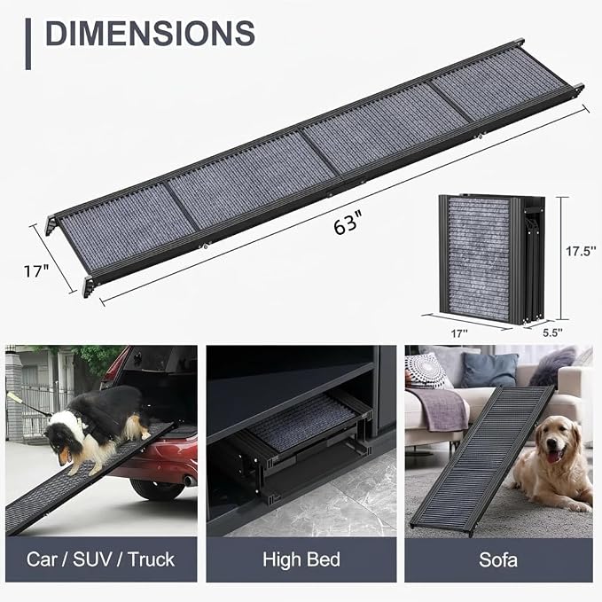 Dog Ramp for Car, Folding Pet Ramp, 63"