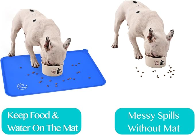 Silicone Waterproof Dog Cat Pet Feeding Mats, Non Slip, Easy Clean Pet Dog Cat Bowl Mats Placemat (18.5" x 11.5") Navy Blue