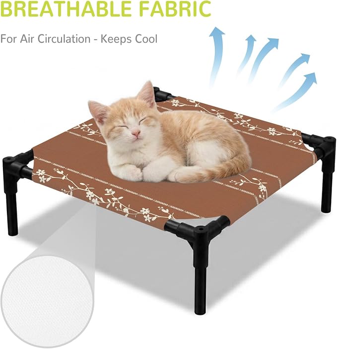 Outdoor Elevated Dog Bed for Small Dogs, Brown Flowers Branch Breathable Cooling Raised Dog Cot for Indoor/Outdoor, Spring Summer Farmhouse Botanical Waterproof Elevated Pet Beds, S 20 x 20 in