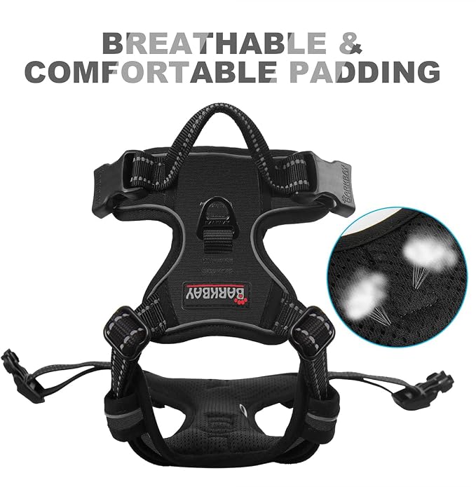 BARKBAY Dog Harness No Pull for Small Sized Dog Front Back Clips,Dog Vest | Soft Padded No Choke With Handle,Easy On&Off,Adjustable Reflective For Walking Training Running(Black,XS)