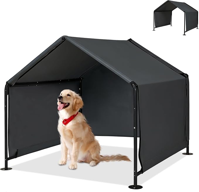 Large Dog Shade for Outside,4 x 4 x 3.3 ft Waterproof Dog Canopy House Tent | Large Pet Shelter Dog Tent with Upgraded Doors, Outside Sun Rain Snow Canopy Pet House for Dogs, Dog House for Small Animals