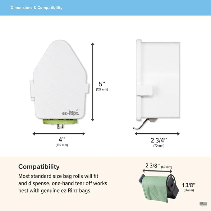 Indoor/Outdoor Dog Poop Bag Dispenser Wall Mount (White), Includes 3 Sample Rolls of Waste Bags, Easy Setup Dog Poop Station