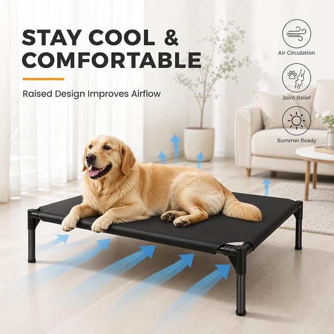 Elevated Dog Cot Bed,Cooling Raised Pet Bed with Washable Breathable Mesh Sturdy Metal Frame,Portable Raised Dog Bed with Anti-Slip Feet for Indoor Outdoor Backyard Use (35" X 26" X 7")