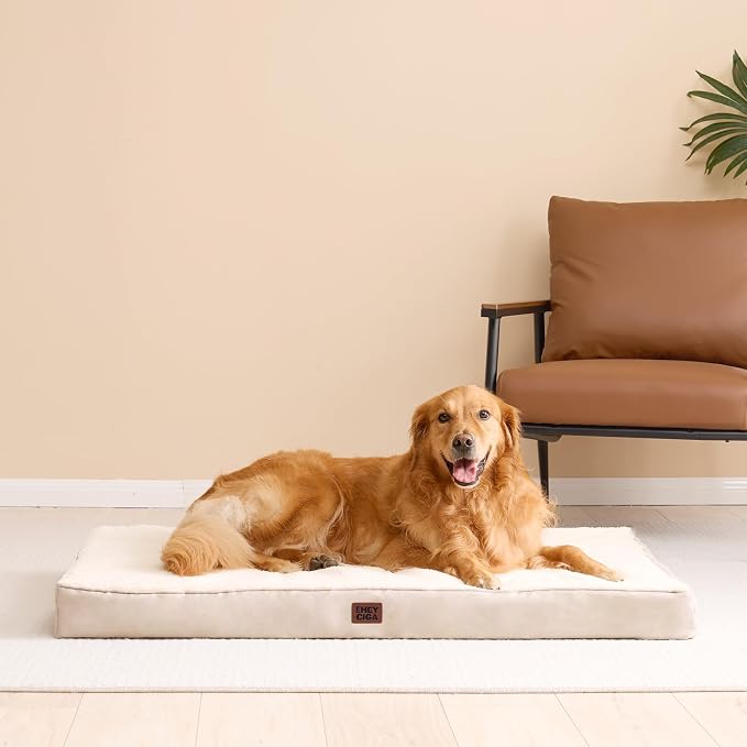EHEYCIGA Orthopedic Dog Bed Large with Removable Washable Cover, 35IN Camel | Egg Crate Foam Support, Durable Oxford fabric, Non-Slip Bottom, Machine Washable, Soft Waterproof Plush Pet Bed Mat For Crate