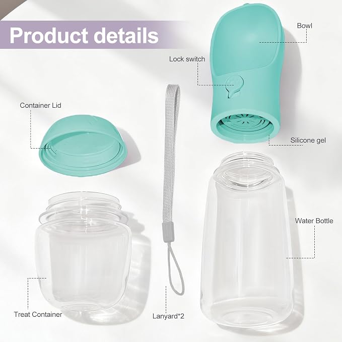 Dog Water Bottle, Portable Water Bottle with Food Container for Dogs Cat Pet Hiking Walking Travel Camping, Leak-Proof Dog Water Bowl Dispenser with Feeder Function Puppy Essentials