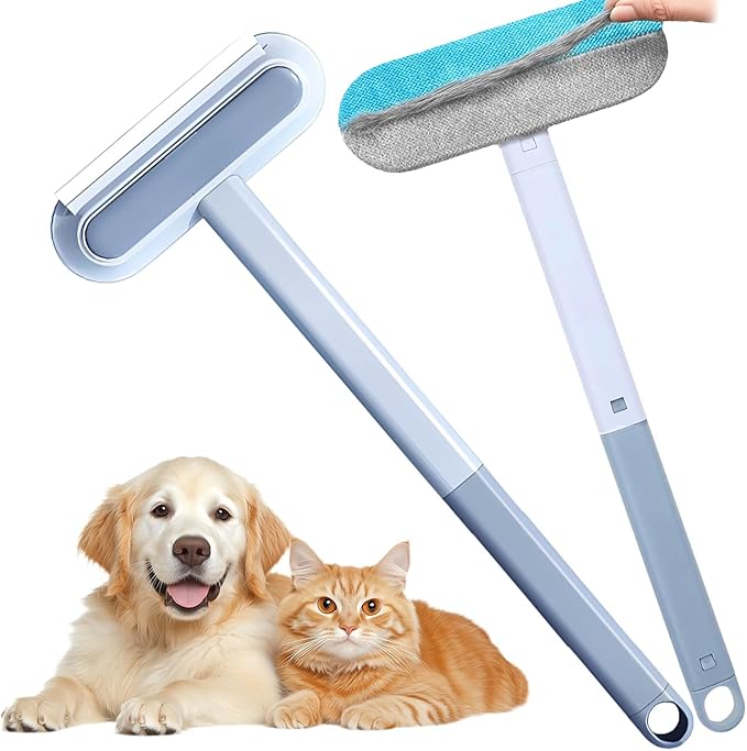 Pet Hair Remover Brush with 17-inch Handle, 4-in-1 Cat and Dog Hair Removal Tool for Furniture, Couch, Carpet, Clothes