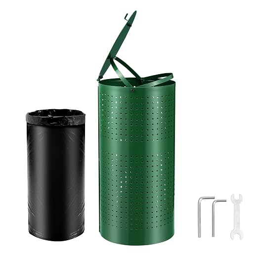Happybuy Outdoor Dog Waste Bin with 50 Liner Bags, 11.5 Gallons, Lid & Liner Clip for Pet Waste Station, Dog Poop Trash Can for Garden Backyard Park