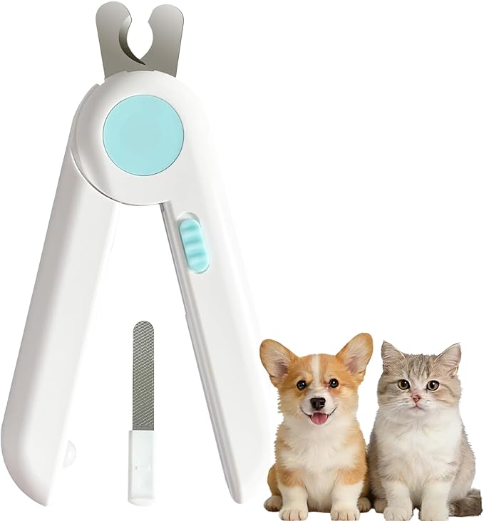Dog/Cat Nail Clippers with Light - Safe Trimming for Cats & Dogs, Illuminates Quick to Prevent Overcutting, Includes Nail File for Thick Nails