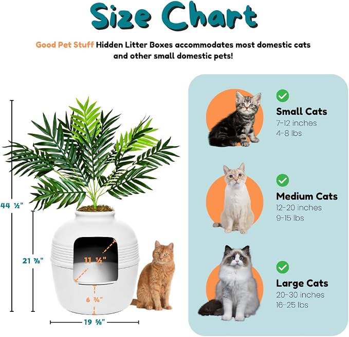 Good Pet Stuff Original Hidden Litter Box Planter, Decorative Cat Litter Enclosure with Carbon Filter, Artificial Palm Plant, Upgraded Design, Easy Clean Litter Tray, Essentials Kit, White Birch