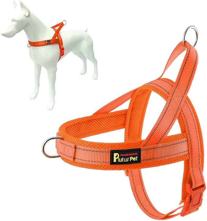 Plutus Pet No Pull Dog Harness for Large Dogs, Breathable Mesh Padded | Adjustable Reflective with Handle, Escape Proof, Quick Fit Pet Vest, Front Clip, for Training and Walking, Orange, L
